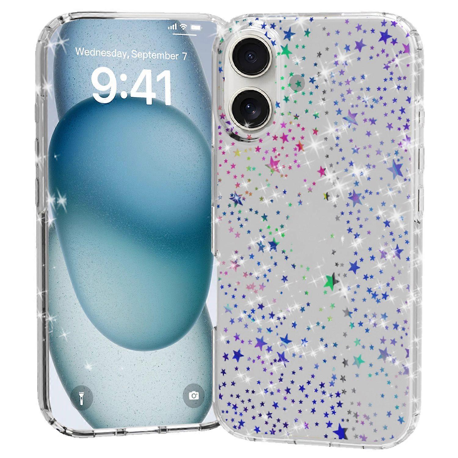 For iPhone 16 Phone Case IMD Pattern Print PC TPU Mobile Cover - Laser Star