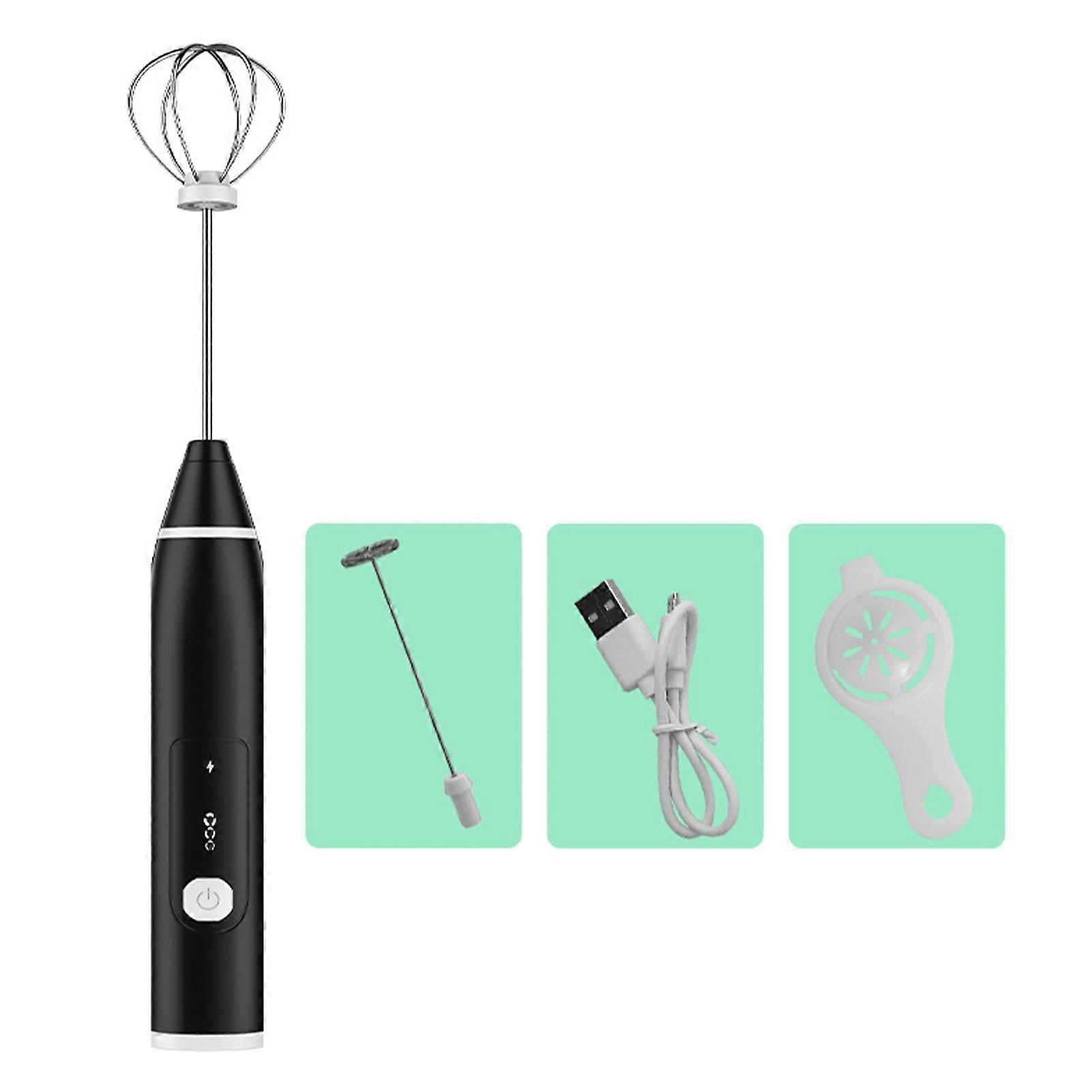 Electric Stirrer Black 3 Speed Modes USB Charge Stainless Steel Comfy Handle Mini Hand Mixer with Egg Separator