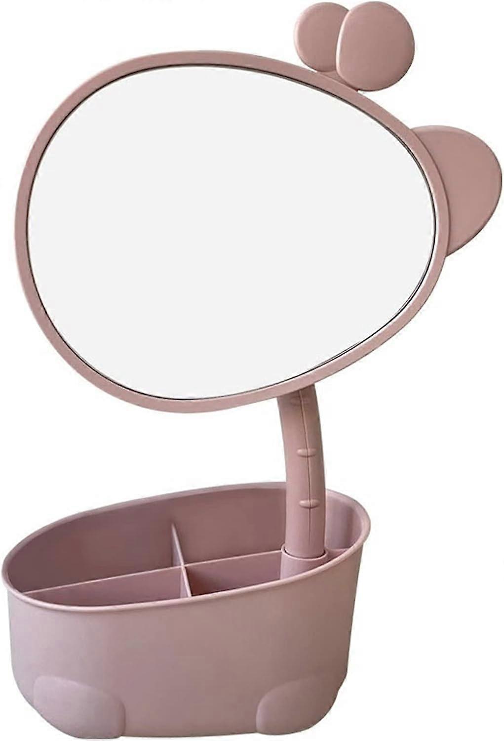 Makeup mirror with 4 compartments, rotating mirror 17.5 x 16 cm, pink