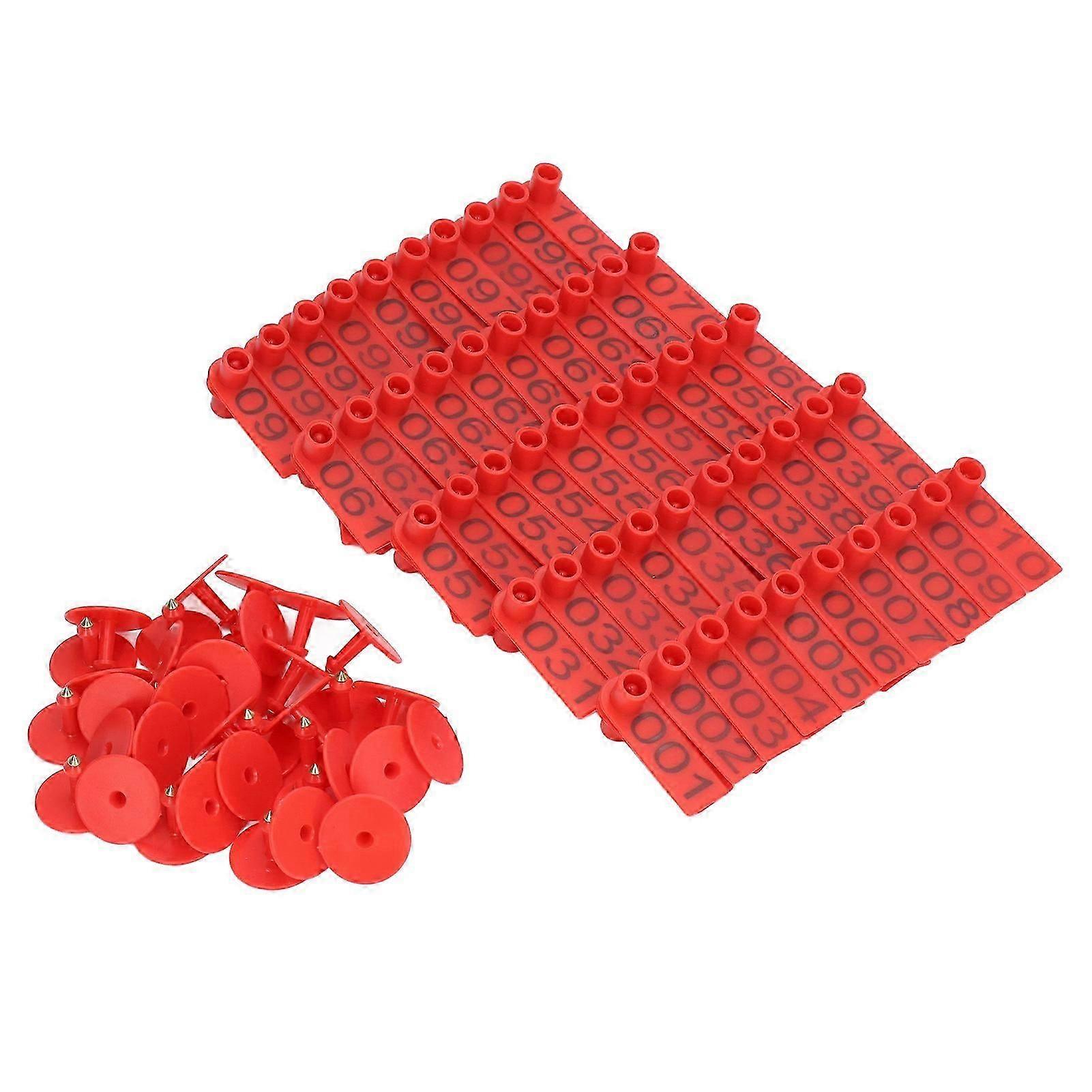100 Sets Numbered Cattle Ear Tags Accurate Livestock Identification Card for Cow Pig Sheep Red