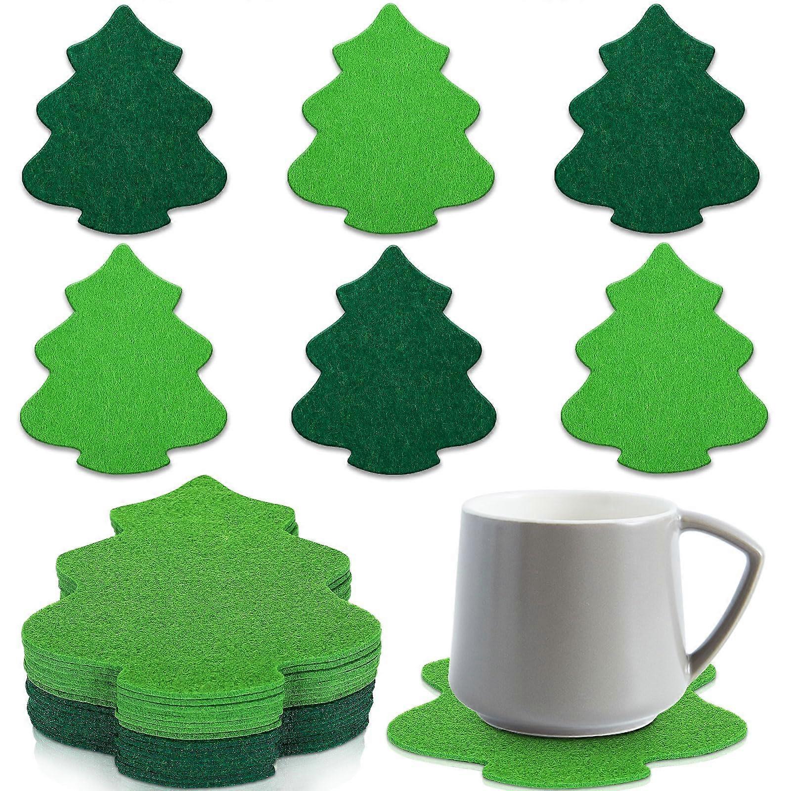16Pcs Christmas Tree Felt Coasters Tree-Shaped Coaster Set, Holiday Table Decor