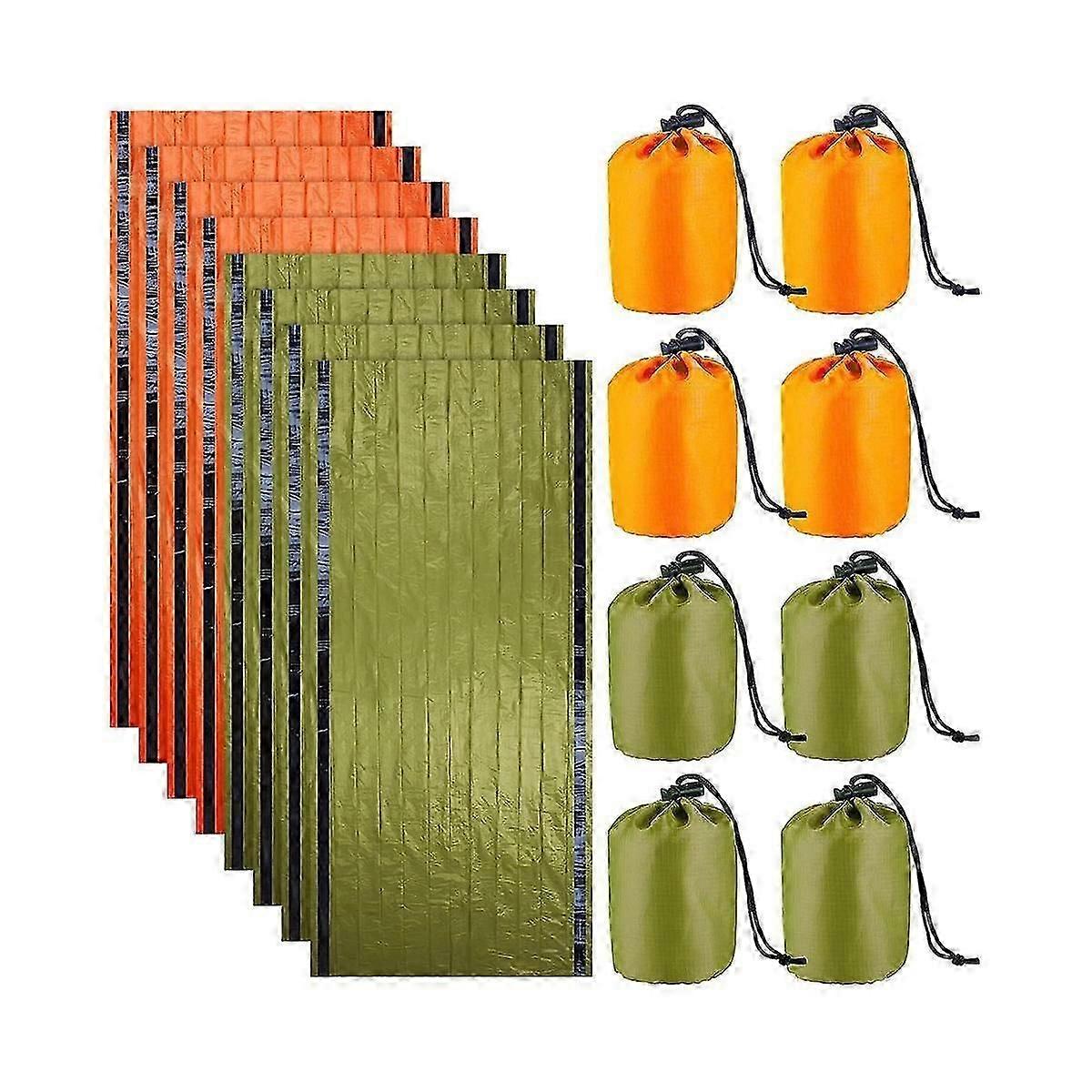 8パック緊急用保温寝袋、軽量、防水、屋外キャンプ用