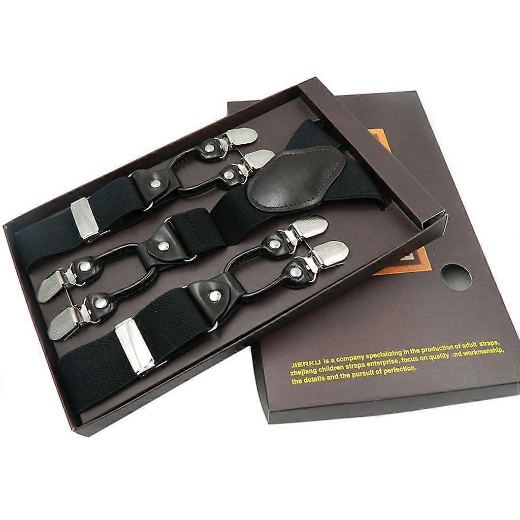 Men Y-Shape Solid Or Dot Suspender Non-Slip 6 Clips Elastic Adjustable Braces