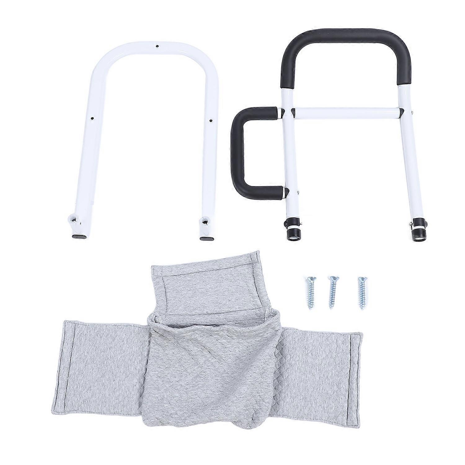 Bed Rail Foldable Anti Falling Carbon Steel Non Slip Dual Bar Bedside Grab Bar for Home