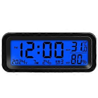 Solcellsklocka för bil, digital klocka, bärbar multifunktionell elektronisk tidsmonitor, kalender, datum, temperatur, fuktighet, LCD-display, blå, röd