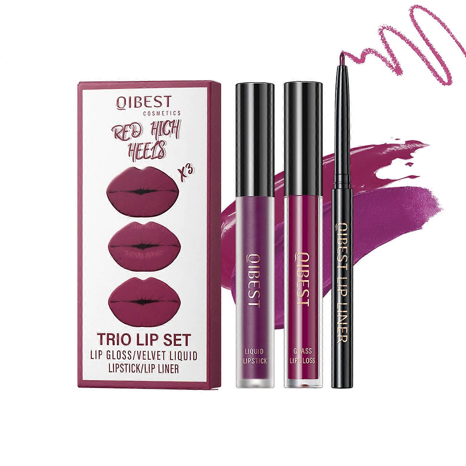 3-in-1 Lip Liner Set Matte Lipstick with Matching Lip Liner Non-Stick Cup Lipstick Waterproof Lip Gloss for Beginners 9