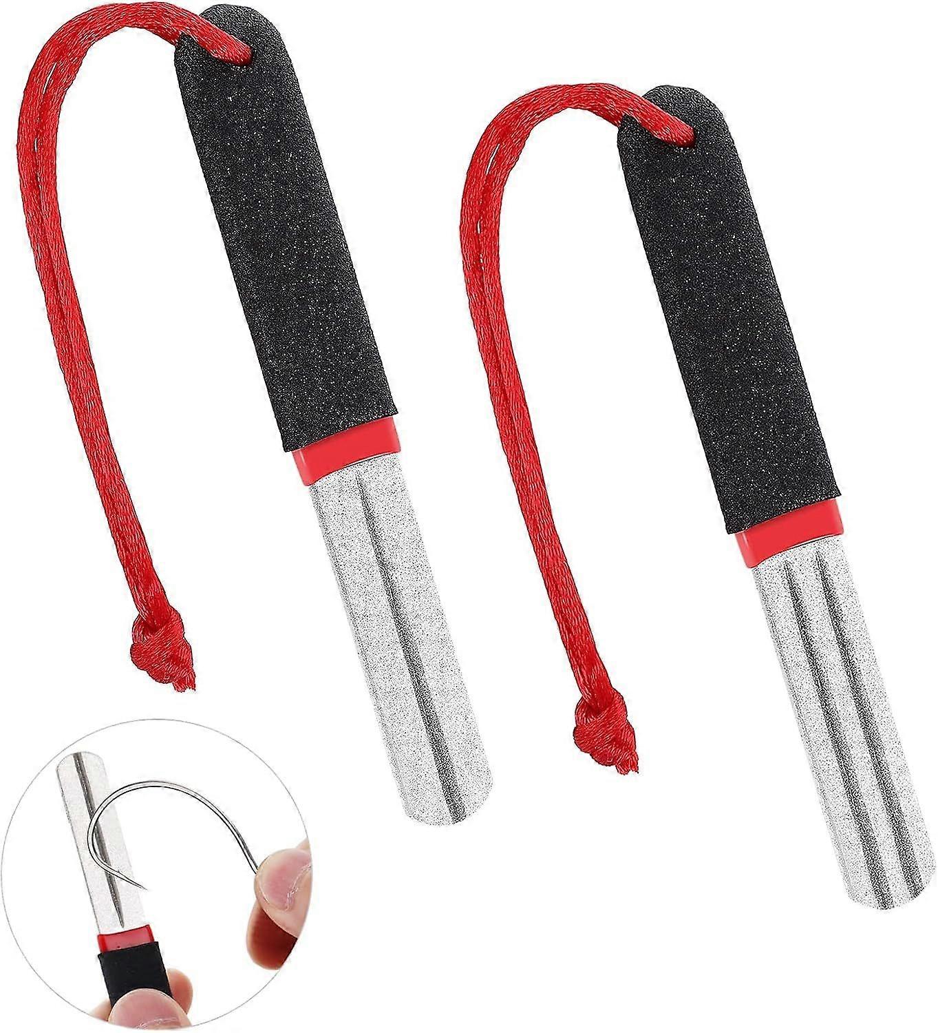 2 Pack Fish Hook Sharpener, Fish Hook Whetstone, Double Sided Fish Hook Sharpener, Portable Sharpening Tool with Handle and Hanging for Outdoor Fishin