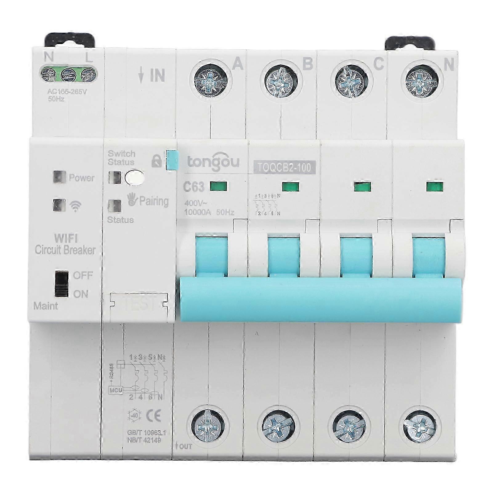DIN Rail Circuit Breaker Wireless Smart WiFi Switch for Household Appliances 4P 145 to 295V 63A