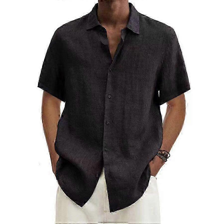 Men's Solid Color Linen and Cotton Blend Lapel Button-Up Shirt