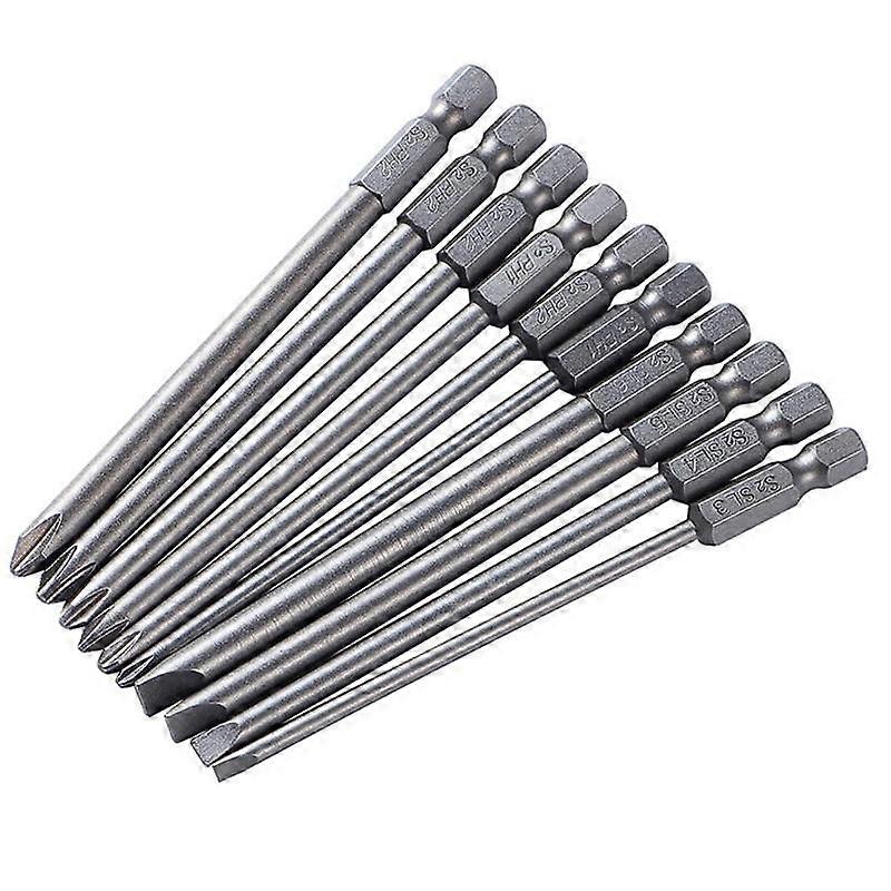 10Pcs/Set 100Mm Alloy Steel S2 Slotted Screwdriver Bits Set