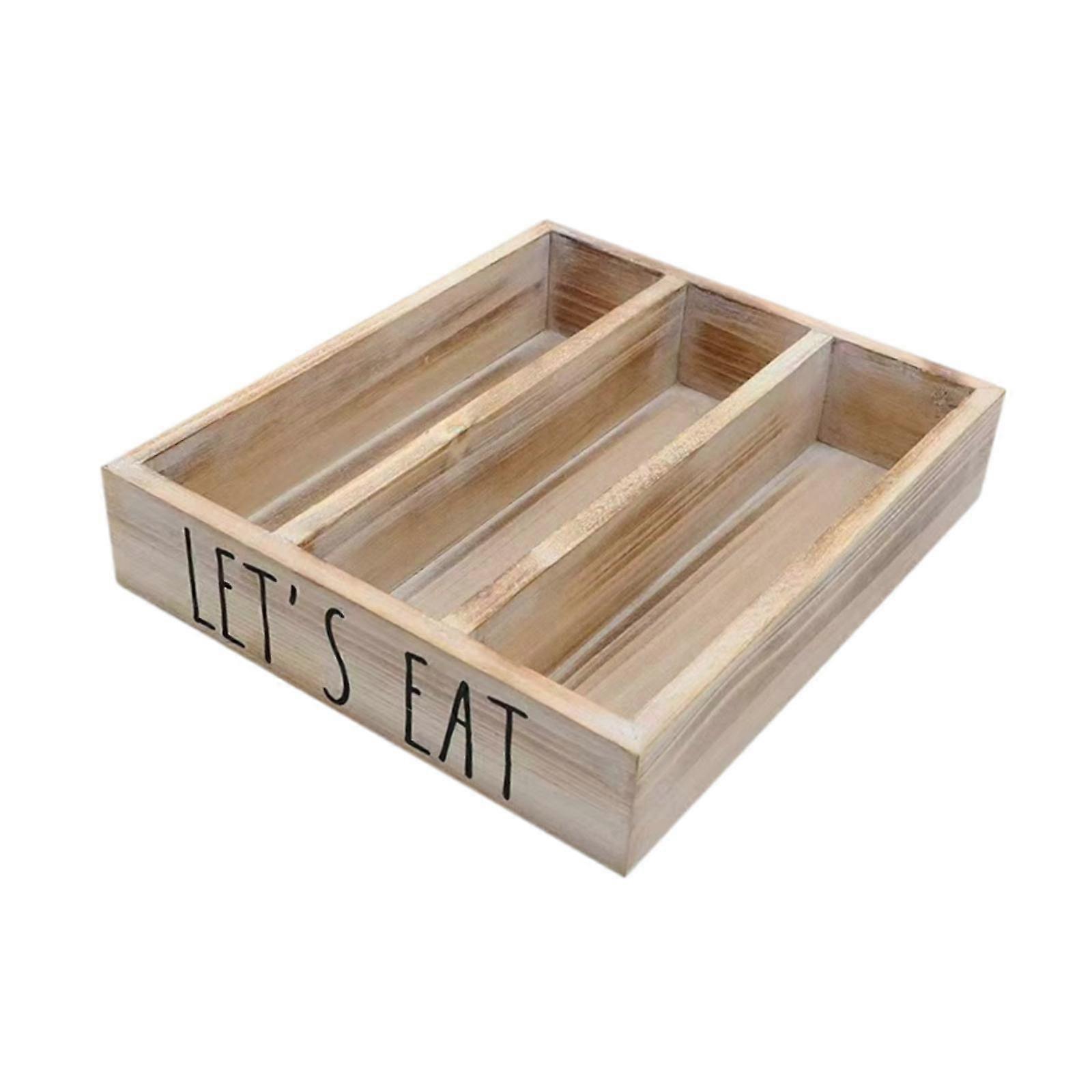 Wood Flatware Organizer Rustic Utensil Storage Tray for Cafe Kitchen Spoons