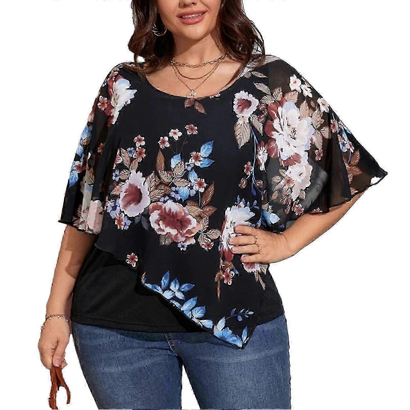 Tryck Casual Sjal Topp Rund hals Asymmetrisk Andningsbar Chiffong Sjal Blus för fest Shopping Resor