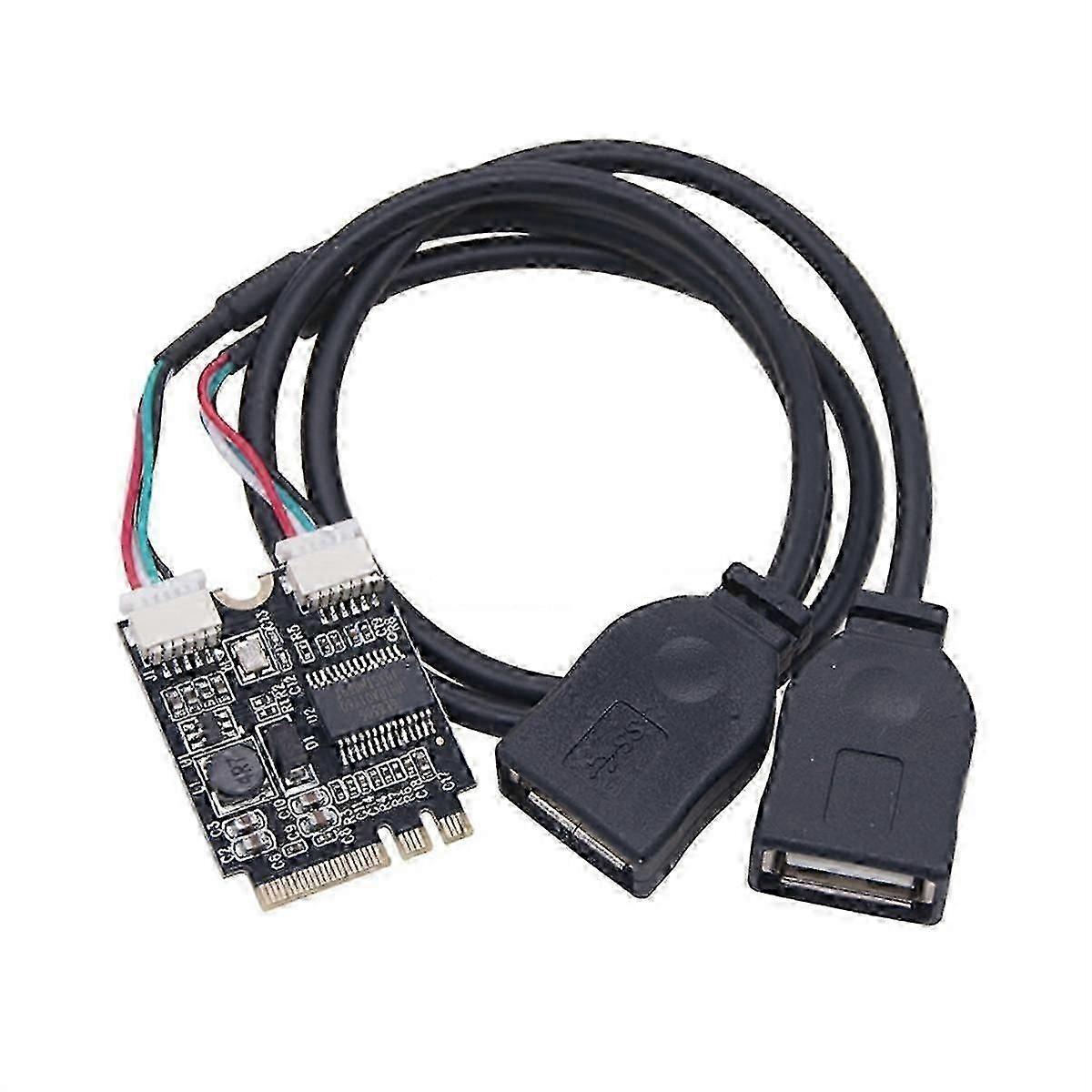 M.2 to USB Riser Card 480Mbps M.2 KEY A+E to Dual Port USB2.0 Expansion Card with Riser Cable for Win10