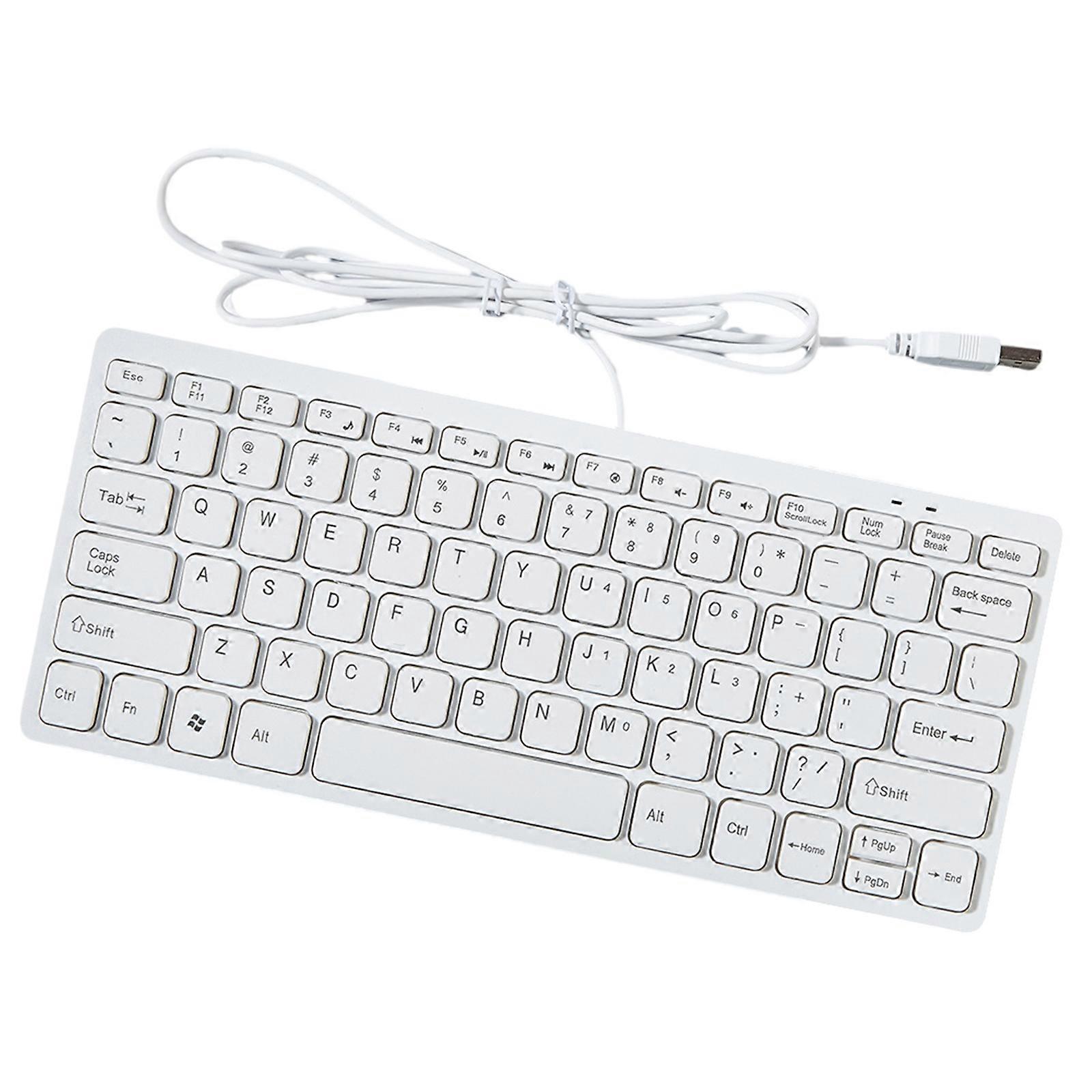 Thin Wireds USB Mini Keyboards 78 Key Ergonomic for Comfortable Typing on PC Laptop  White