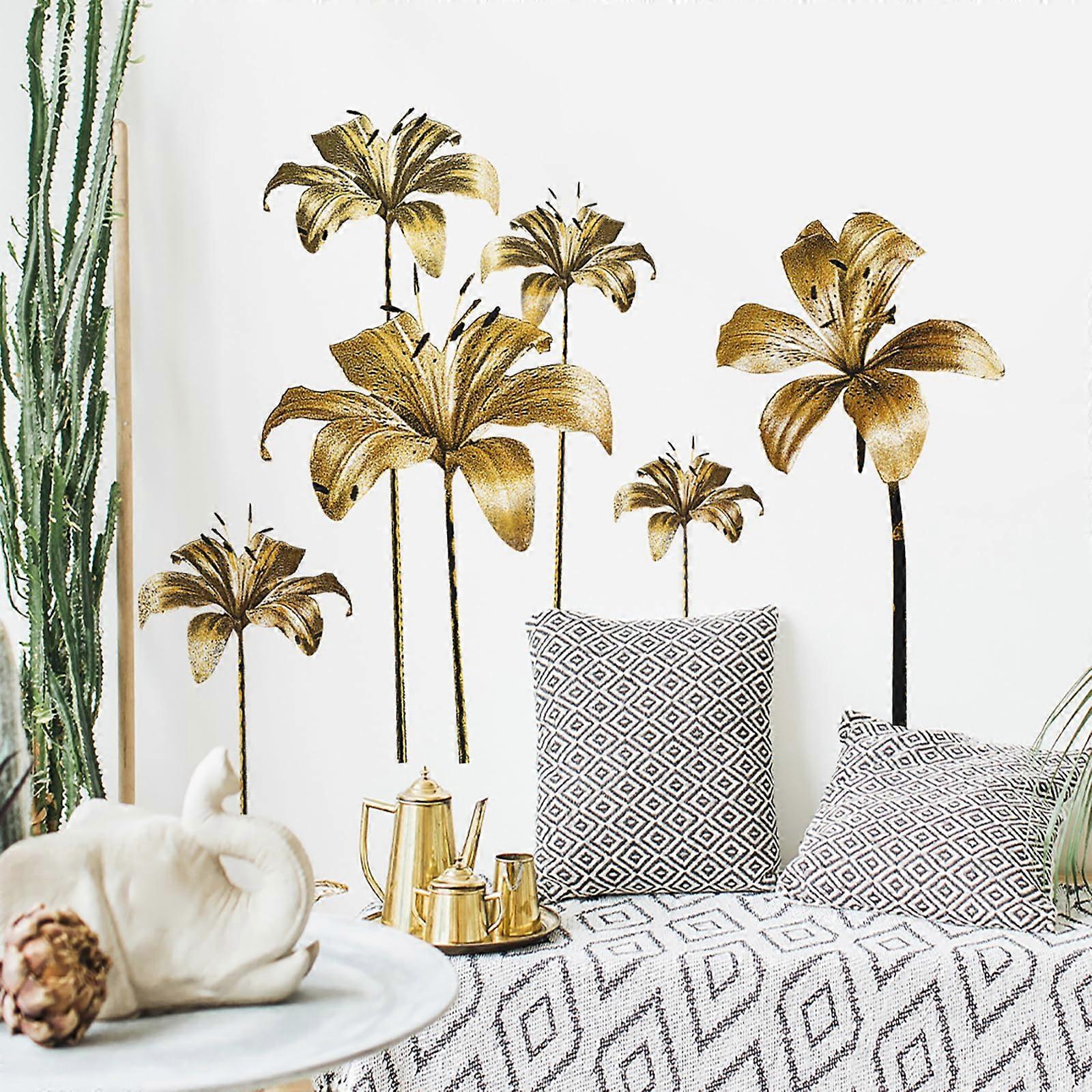 Flower Wall Stickers Peeling and Paste Removable Vinyl Gold Lily Wall Stickers