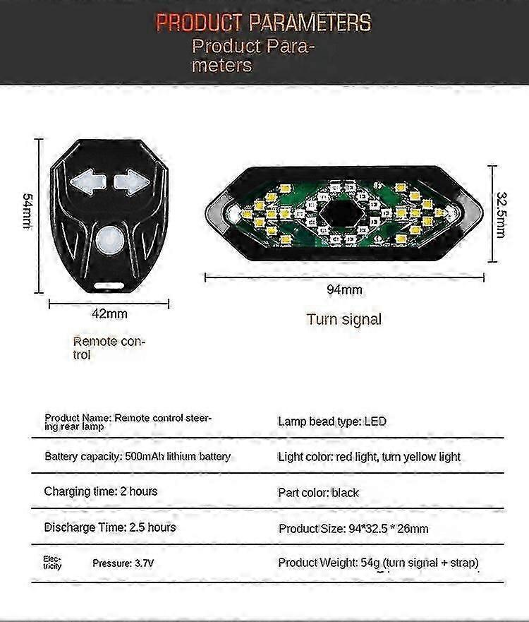 Bike Lights Bicycle Led Steering Usb Charging Wireless Remote Control Warning