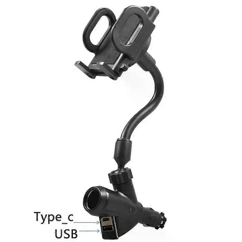 Doppelter USB-Autotelefonhalter, Zigarettenanzünder im Auto, Doppelsteckdose, Ladegerät Typ C + USB, 360 drehbare Navigatorhalterung