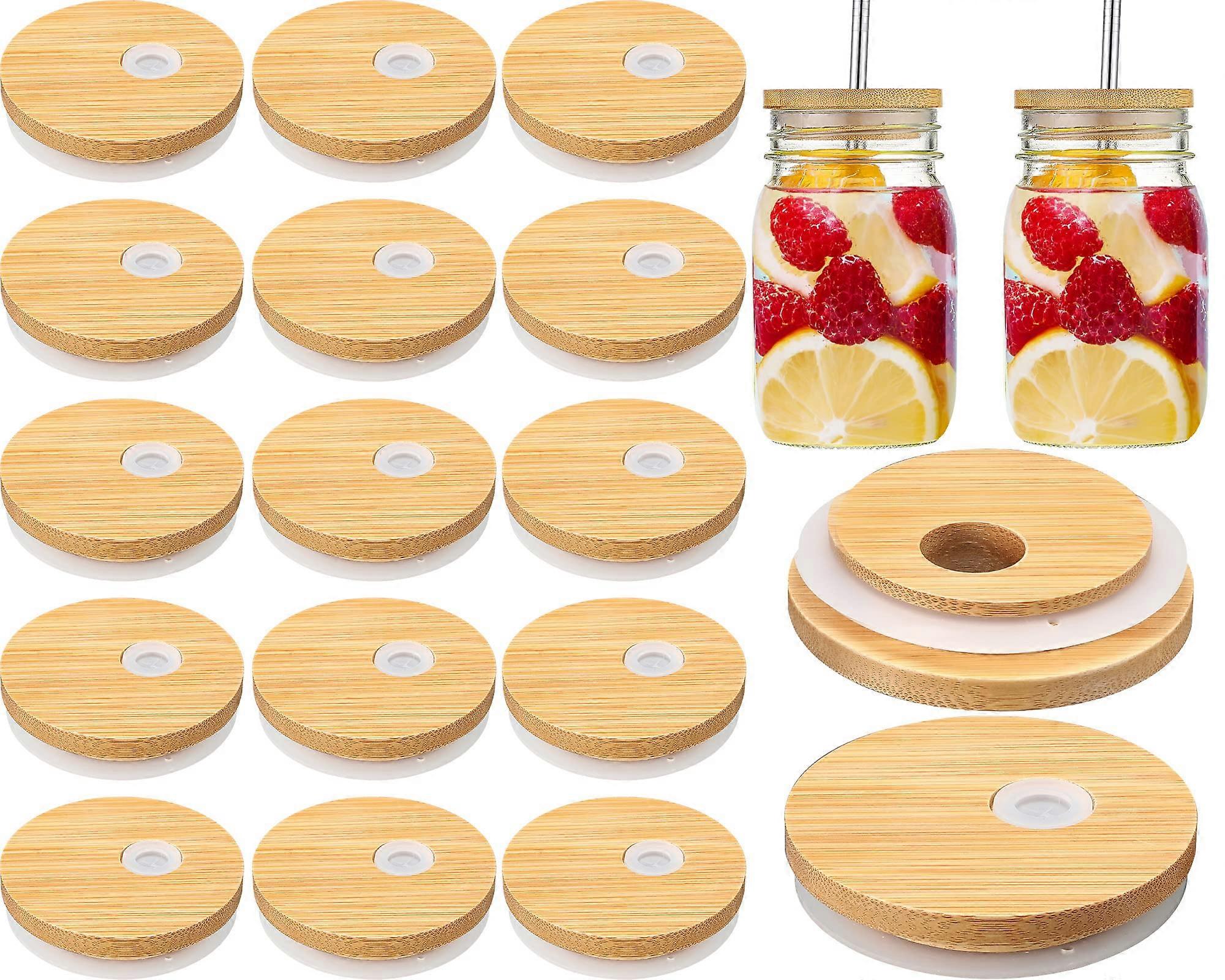 30 Pcs Bamboo Jar Lids for Glass Cups and Can Cups 70mm