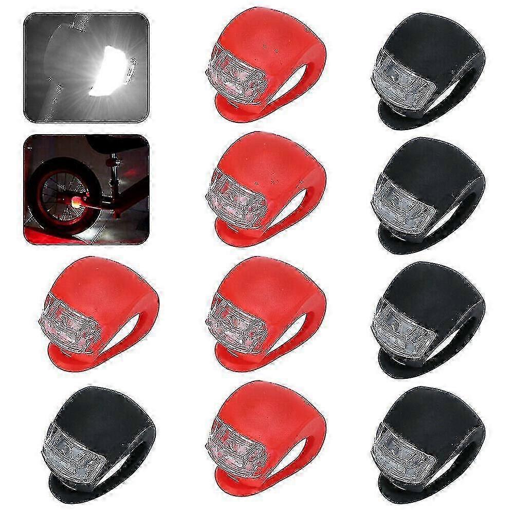 10pcs Bike LED Light Set Front Rear Wheel 3 Modes Black Red