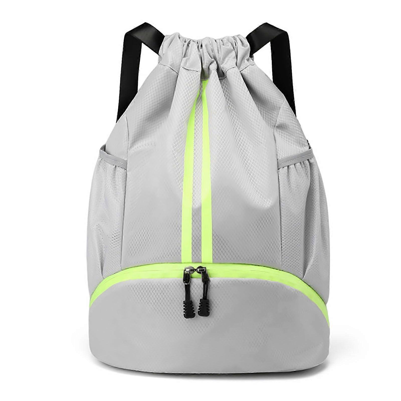 Swimming Bag Drawstring Backpack with Wet Pocket and Shoe Compartment for Beach and Pool Sports - Gray Color