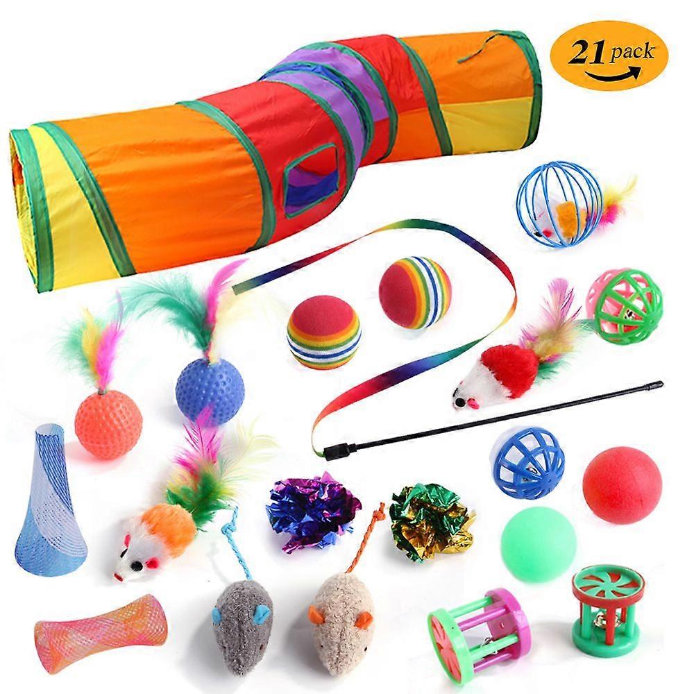 Cat Toy Set 21 Piece Three Way Cat Tunnel Multiple Combination Fun Cat Toy Set
