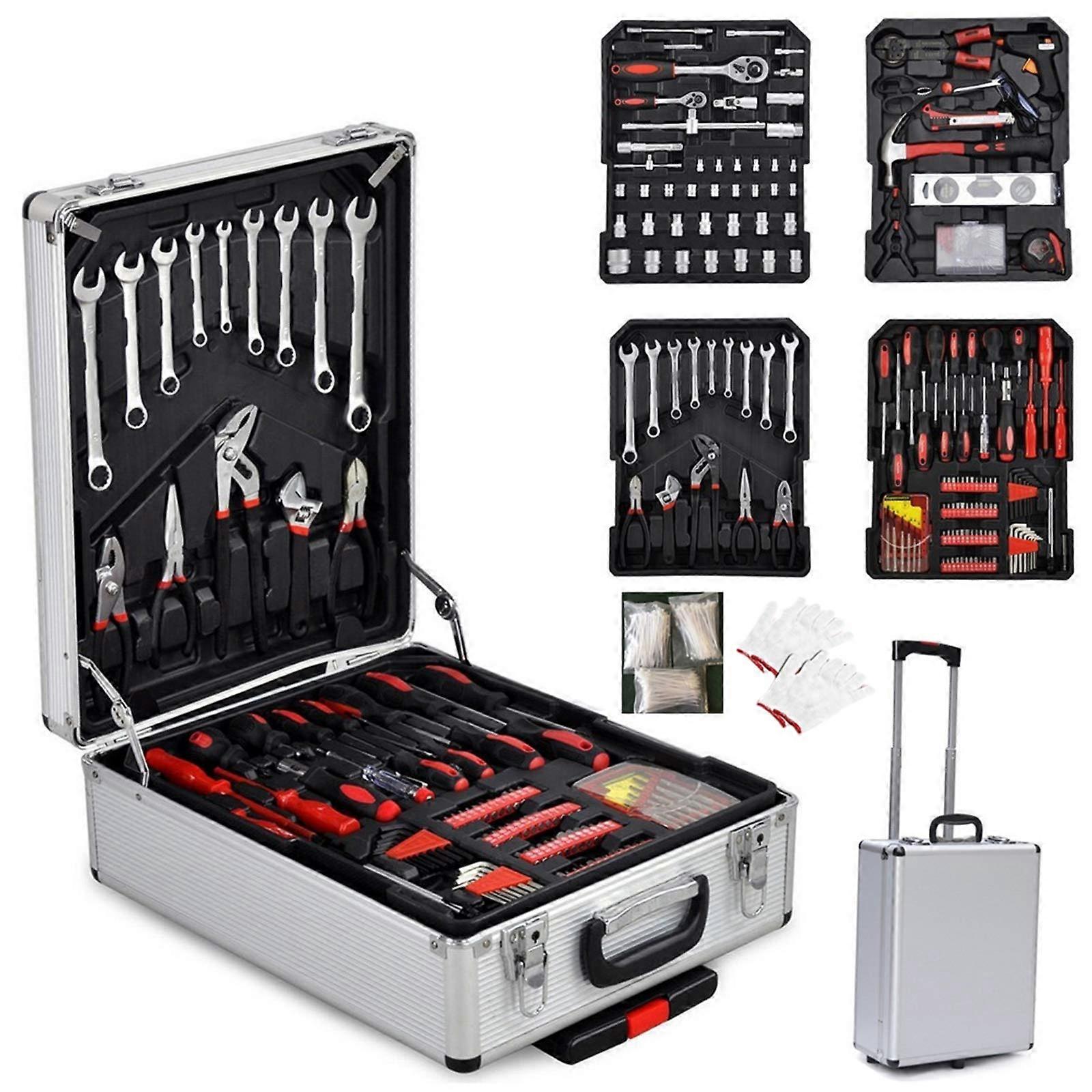 799 Pcs Tool Set with Aluminum Trolley, Mechanics Tools Kit and Socket Set, Aluminum Alloy Trolley Case, Auto Repair Tool Kit Toolbox and Wheels Tool