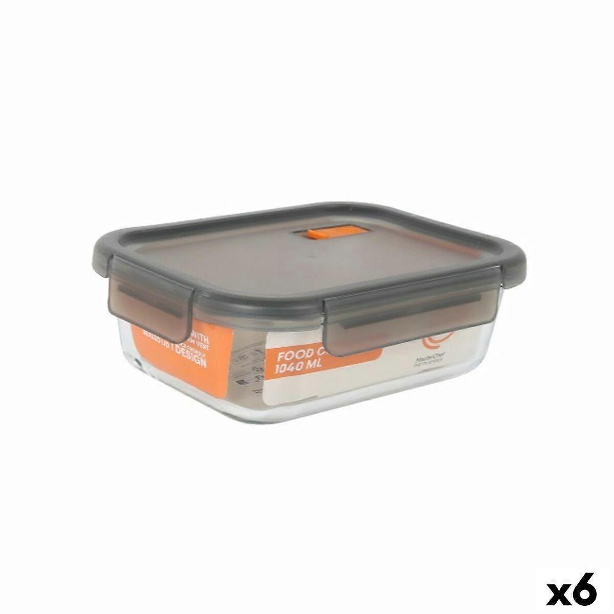 Hermetische Brotdose MasterChef Grau Transparent Rechteckig 1,04 L (6 Stück)