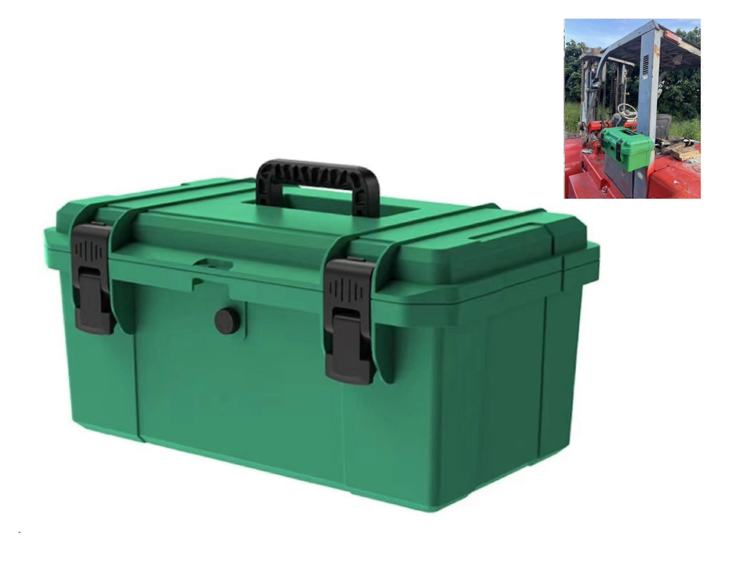 Tractor ROPS Toolbox with Mounting Bracket, 16-Inch Green, Compatible with Tractors, ATVs, Trucks