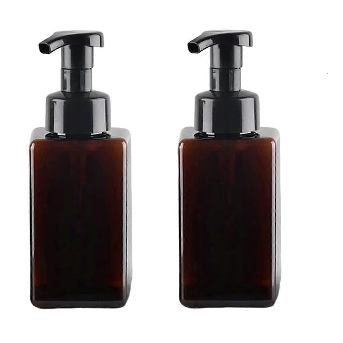 Foaming Soap Dispenser, 450ml(16oz) Refillable Modern Square Pump Bottle for Shampoo, 2 Pcs (Brown)