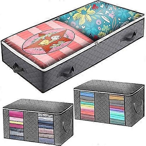3Pack 90L Storage Bag with Clear Window, Underbed Storage Bag with Clothes Storage Bag, for Duvets, Bedding, Clothes, Blankets