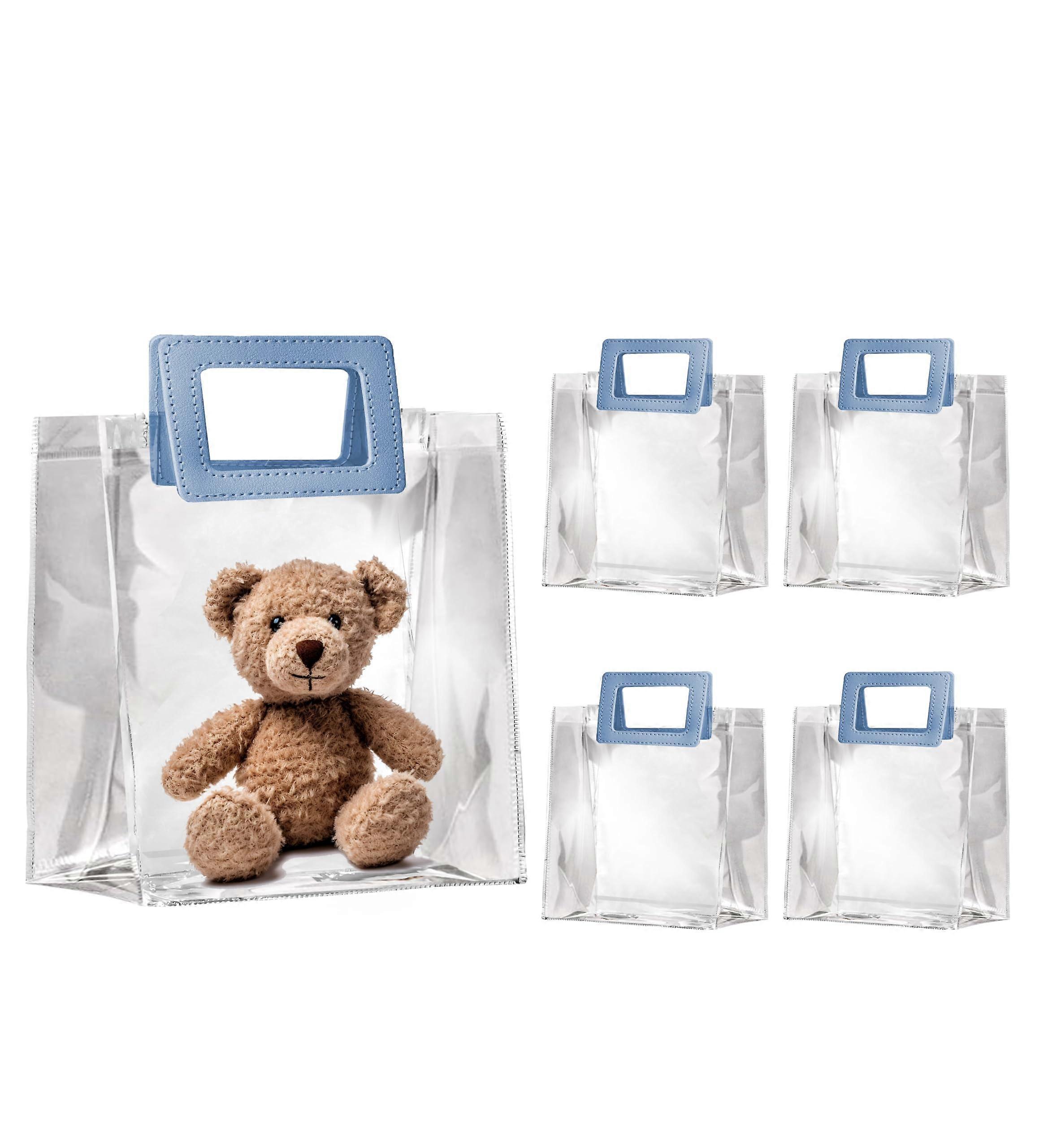 10 Pack 8x3.1x8 Inches Clear Gift with Bags, Blue Leather Handles for Parties