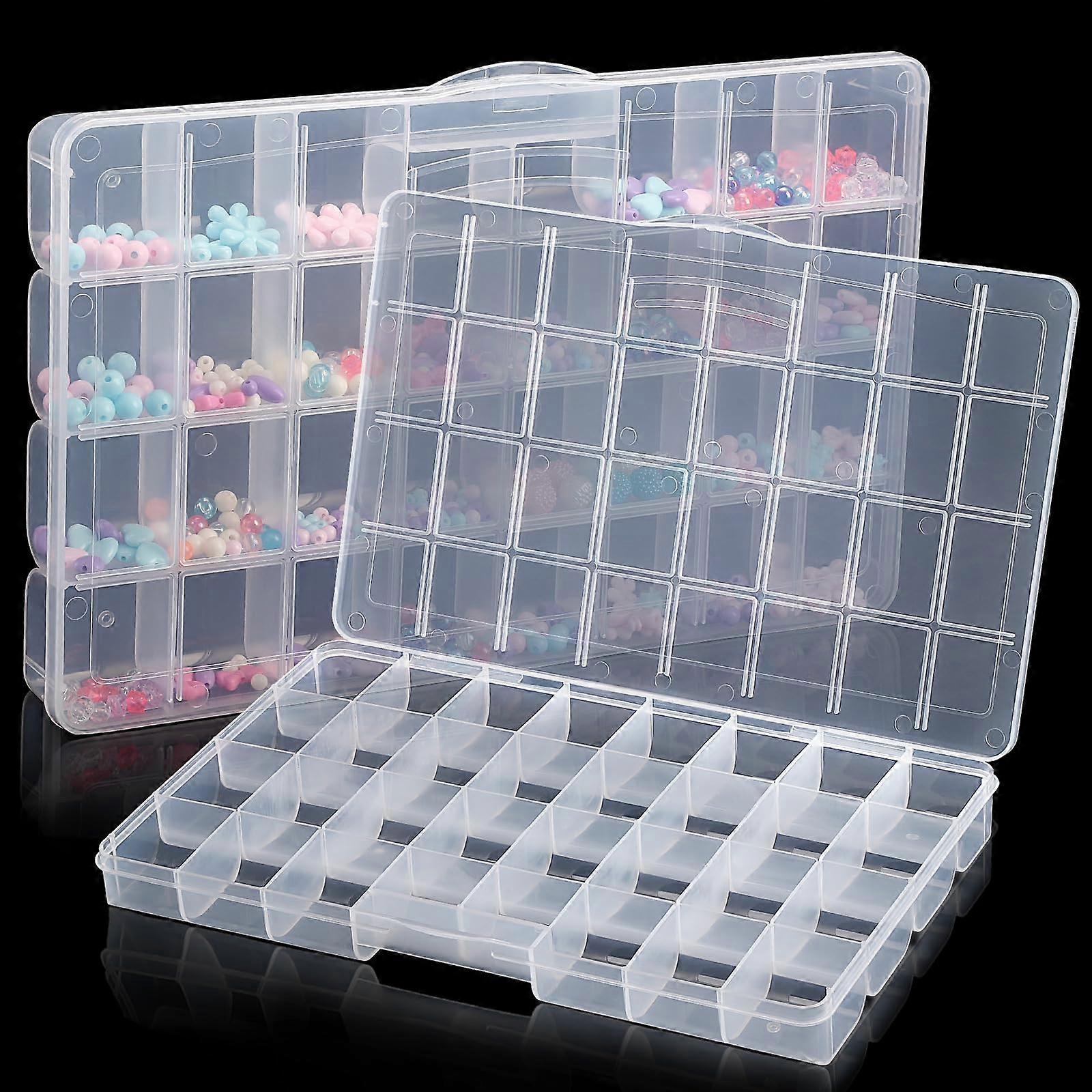32 Grids Plastic Organizer Boxes 2 Pack, Large Clear Craft Storage Container with Dividers for Beads, Jewelry, Tackle, and Snacks