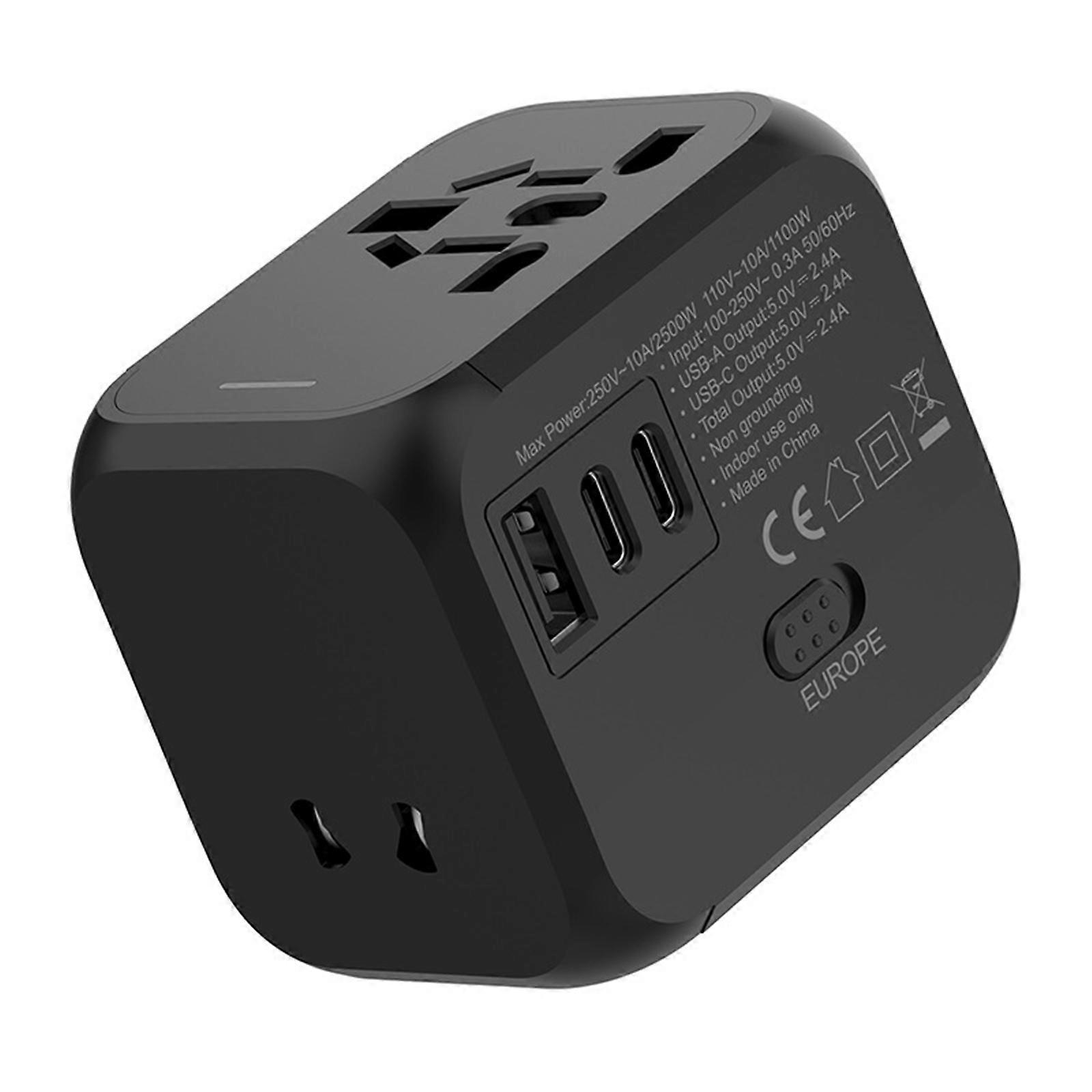 Global Travel Charging Adapter with Multiple USB Outlets 2500W Power Adapter for International Use Wide Voltages