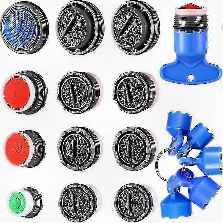12 Pieces Faucet Aerator Replacement Compatible with Various Sink Aerators and 5 Pieces Faucet Aerator Key Wrenches Removal Tool for M 16.5