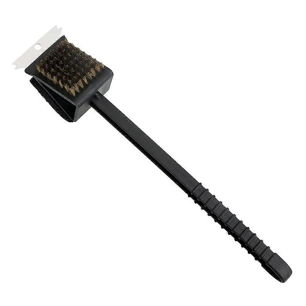 3-In-1 Angled Copper Wire Brush With Sponge, Scraper, Long-Handle Grill And Oven Cleaning Tool, Black