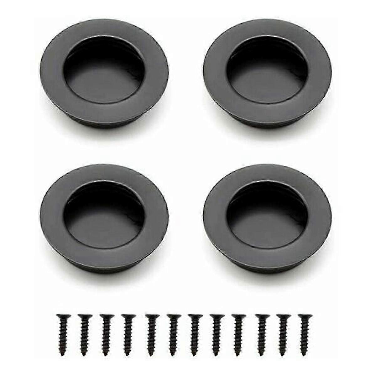 4 pieces sliding door handle round recessed handle for drawers cabinets - black