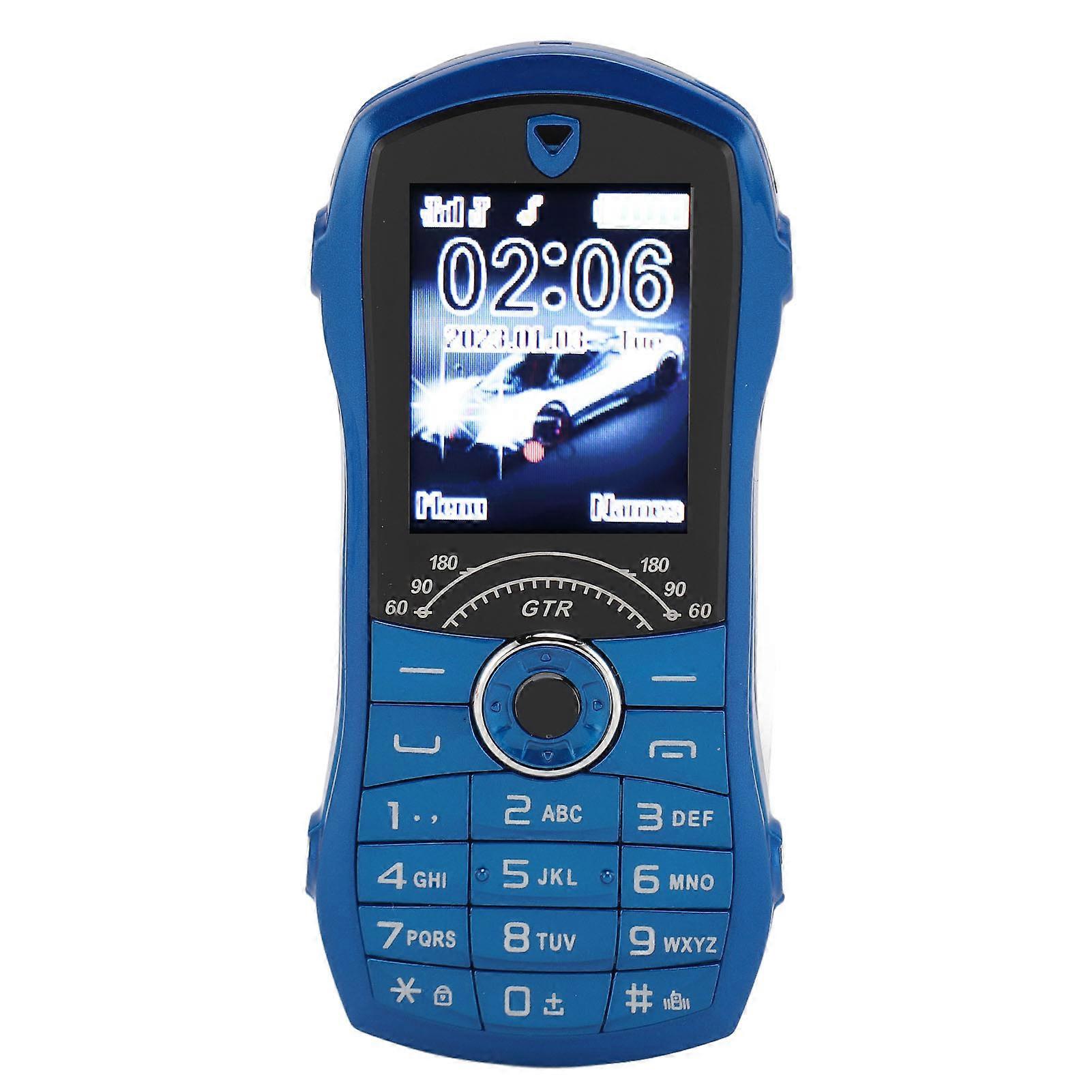 Auton muotoinen eläkeläisten matkapuhelin: 1,8 tuuman HD-näyttö, isot painikkeet, kaksi SIM-korttia, 2400 mAh, sininen