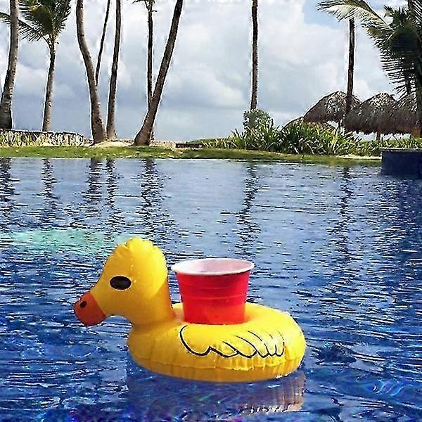 2025 Inflatable Yellow Duck Shaped Floating Drink Holder, Inflated Size: About 23 x 19cm