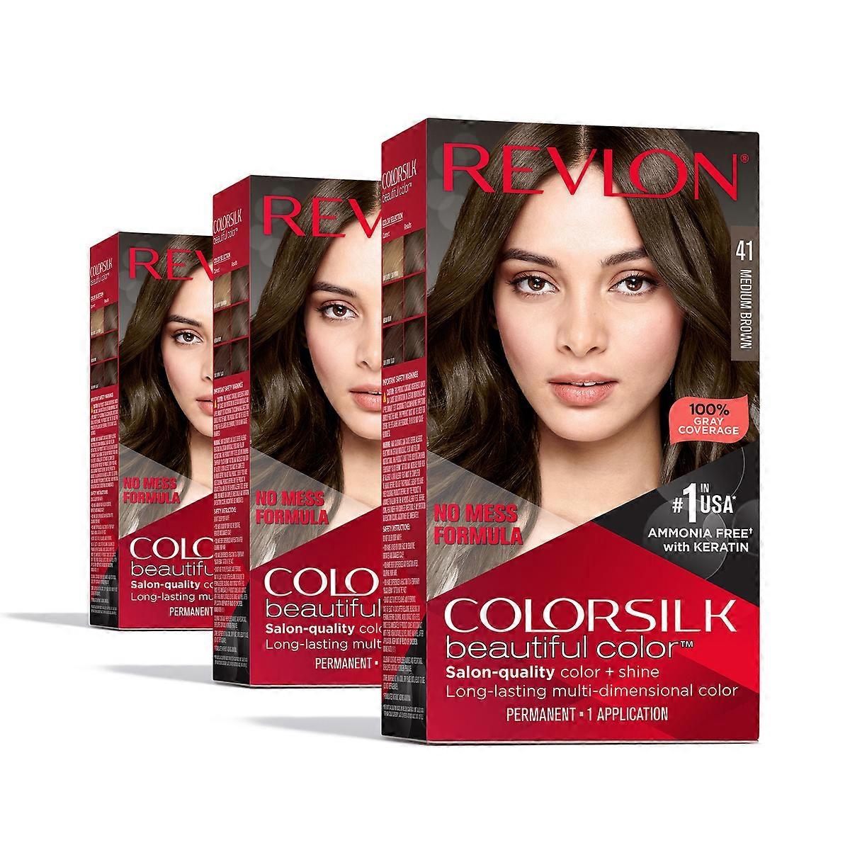 露华浓 Colorsilk 美丽彩色永久染发剂,041 中棕色 - 13.2 液量盎司/3ct