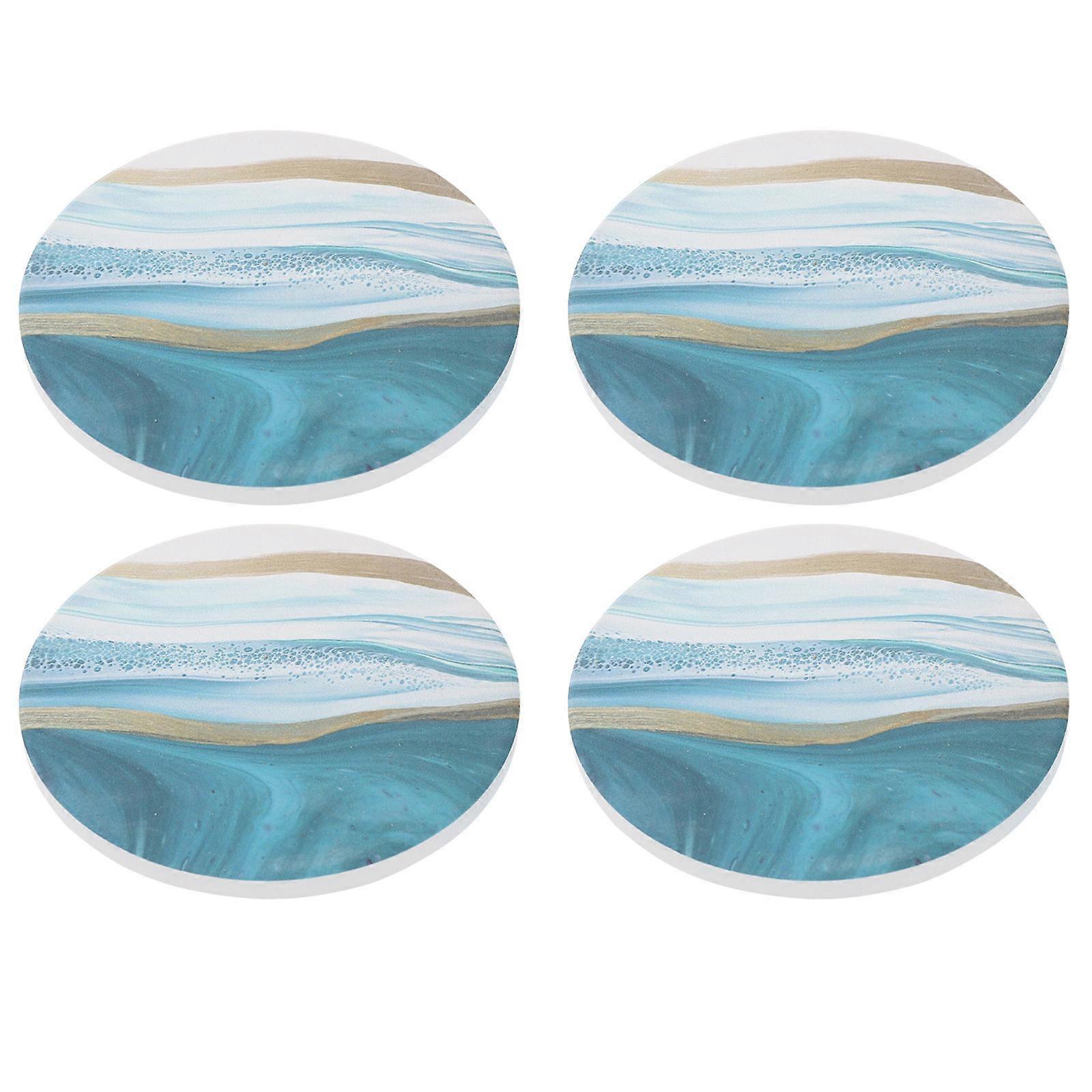 Marble Pattern Cup Pad Wear-Resistant Homeowners 4Pcs .93X3.93X0.39in Ceramic