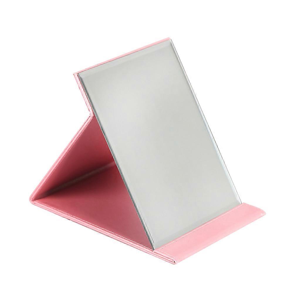 Here's a polished and professional product description based on your input:

 

**Large Pink PU Makeup Mirror with Stand – Perfect for Travel &