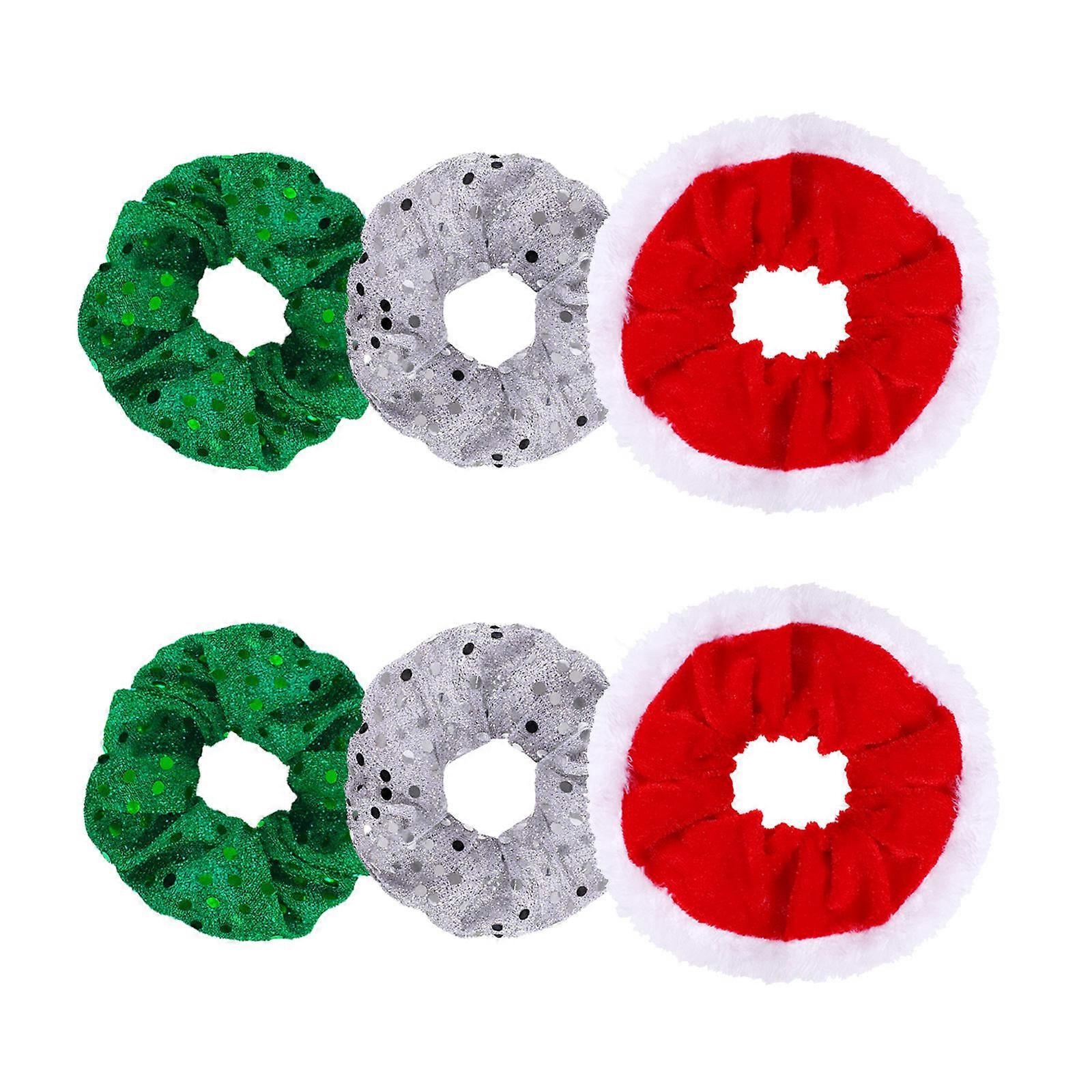Holiday Hair Ties Lurrose Christmas Design Elastic Hair Bands Assorted Color 6PCS