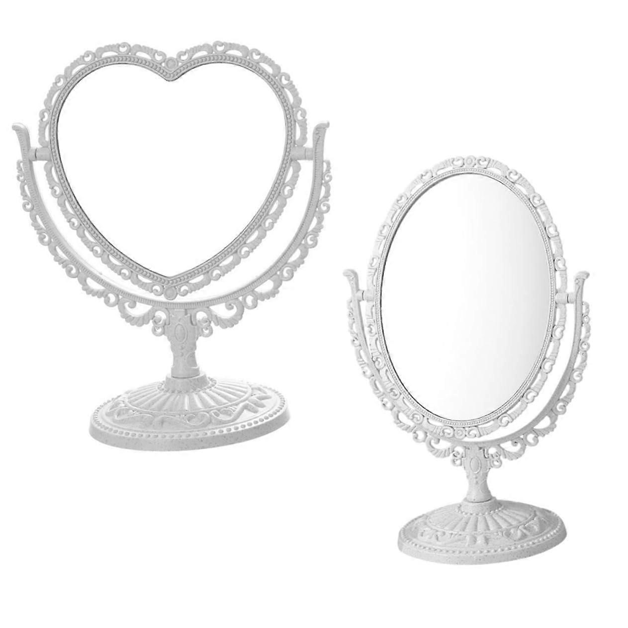 Pack of 2 DoubleSided MakeUp Mirrors, Heart Vanity Mirrors, Rotating Desk