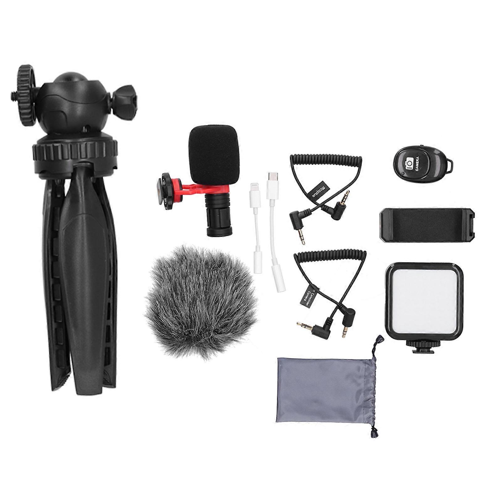 Kit microfono portatile per vlogging: include luce LED e treppiede per telefono e fotocamera