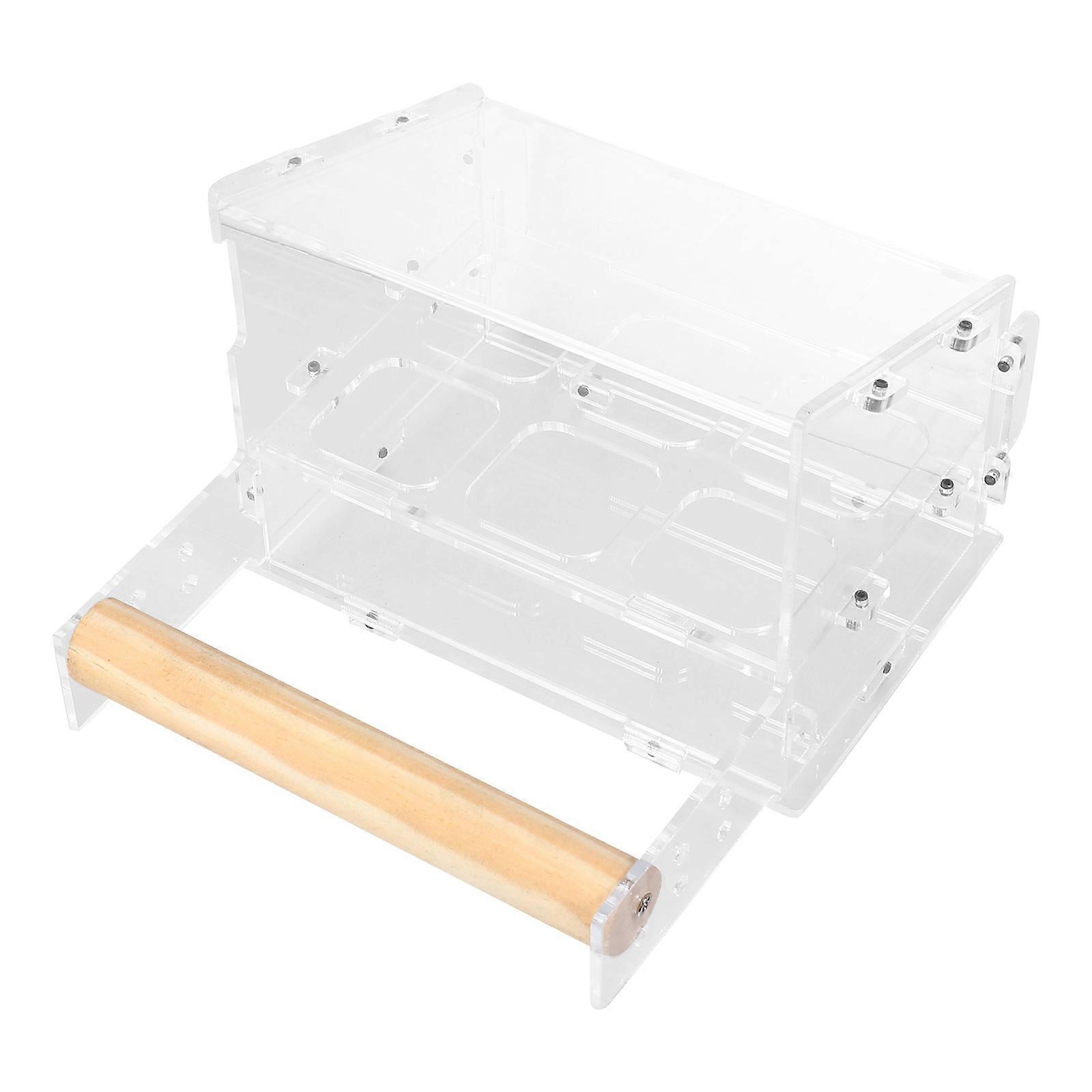 Acrylic Parrot Foraging Feeder with Perch Stand – Transparent Hanging Bird Food Box for Budgies, Cockatiels, and Lovebirds – Easy to Clean & Install,