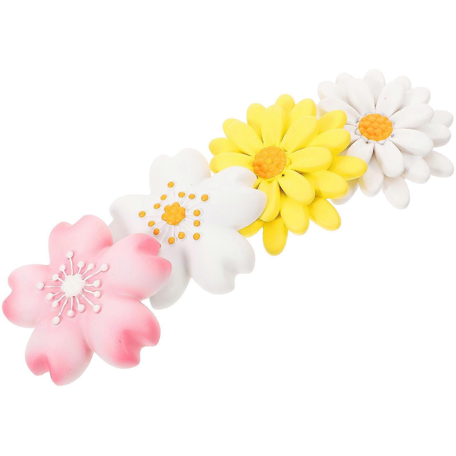 Cute Fridge Magnet Flower Shaped Magnets Kitchen Use Resin Stable Material 4Pcs