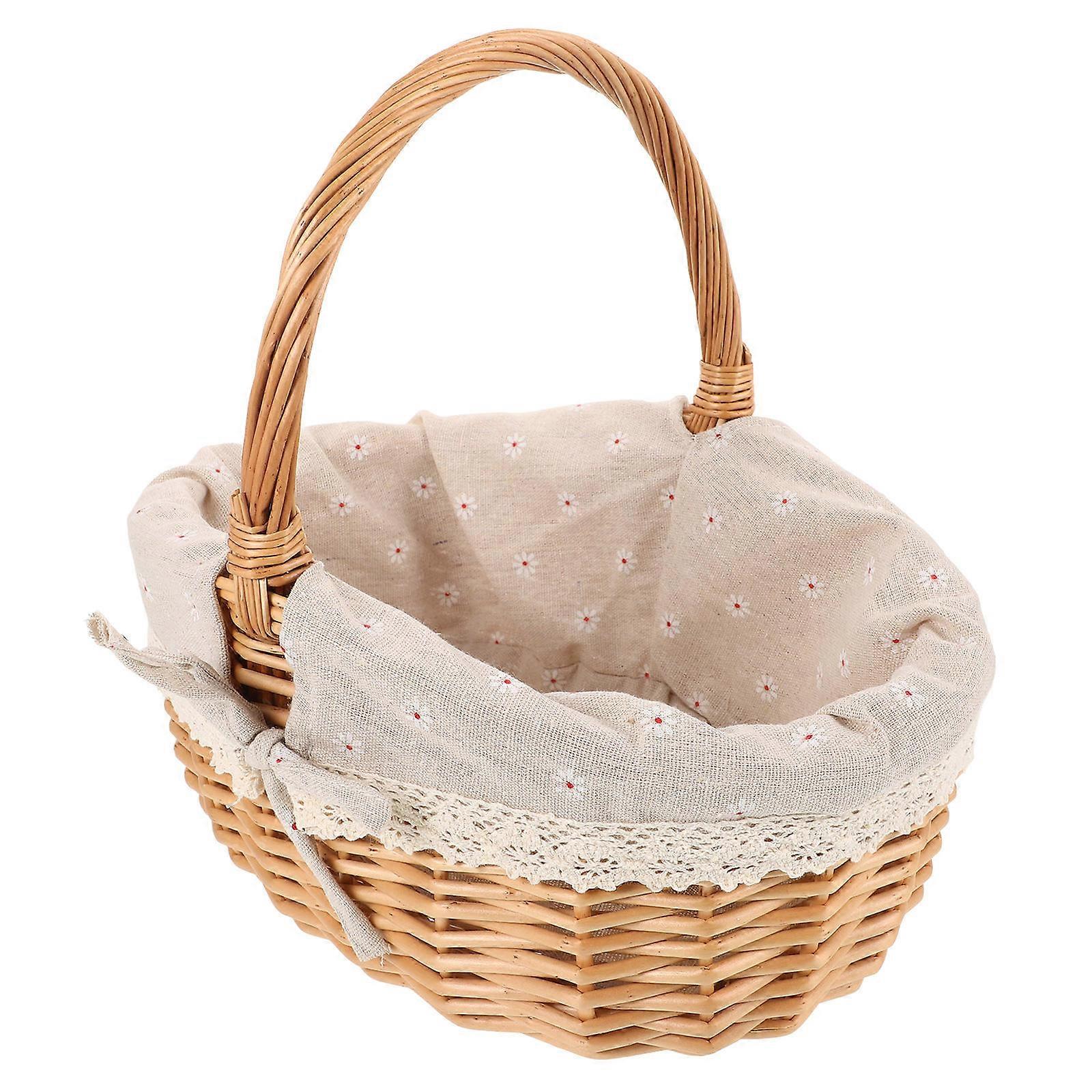 Rustic Woven Basket Hand Made Vegetable Basket Portable For Shopping Rectangular Wood 1Pack