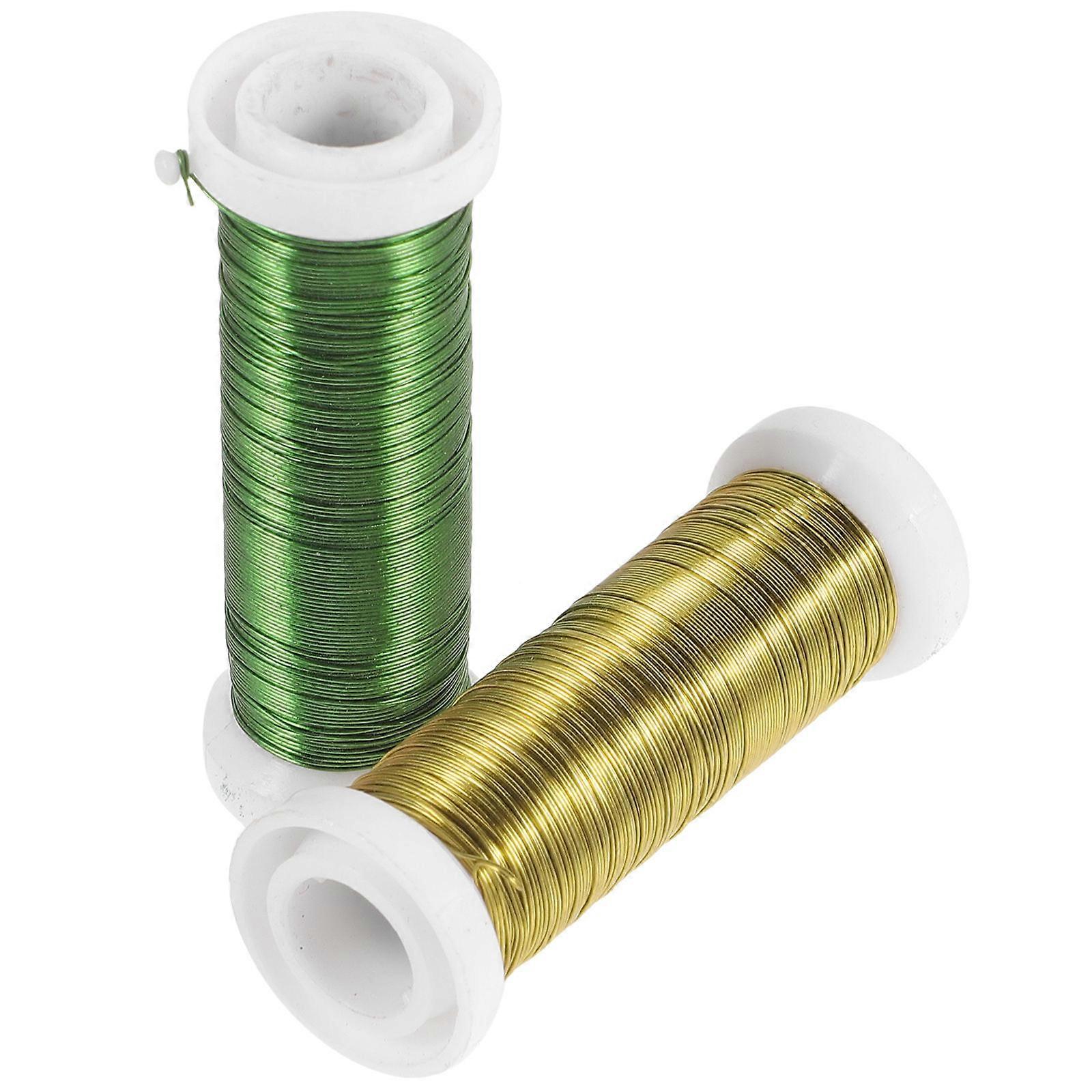 2 Rolls Floral Wire Stems for DIY Artificial Flower Arrangements – Thin Gauge Florist Wire in Yellow Green for Wedding Bouquets, Corsages, and Craft