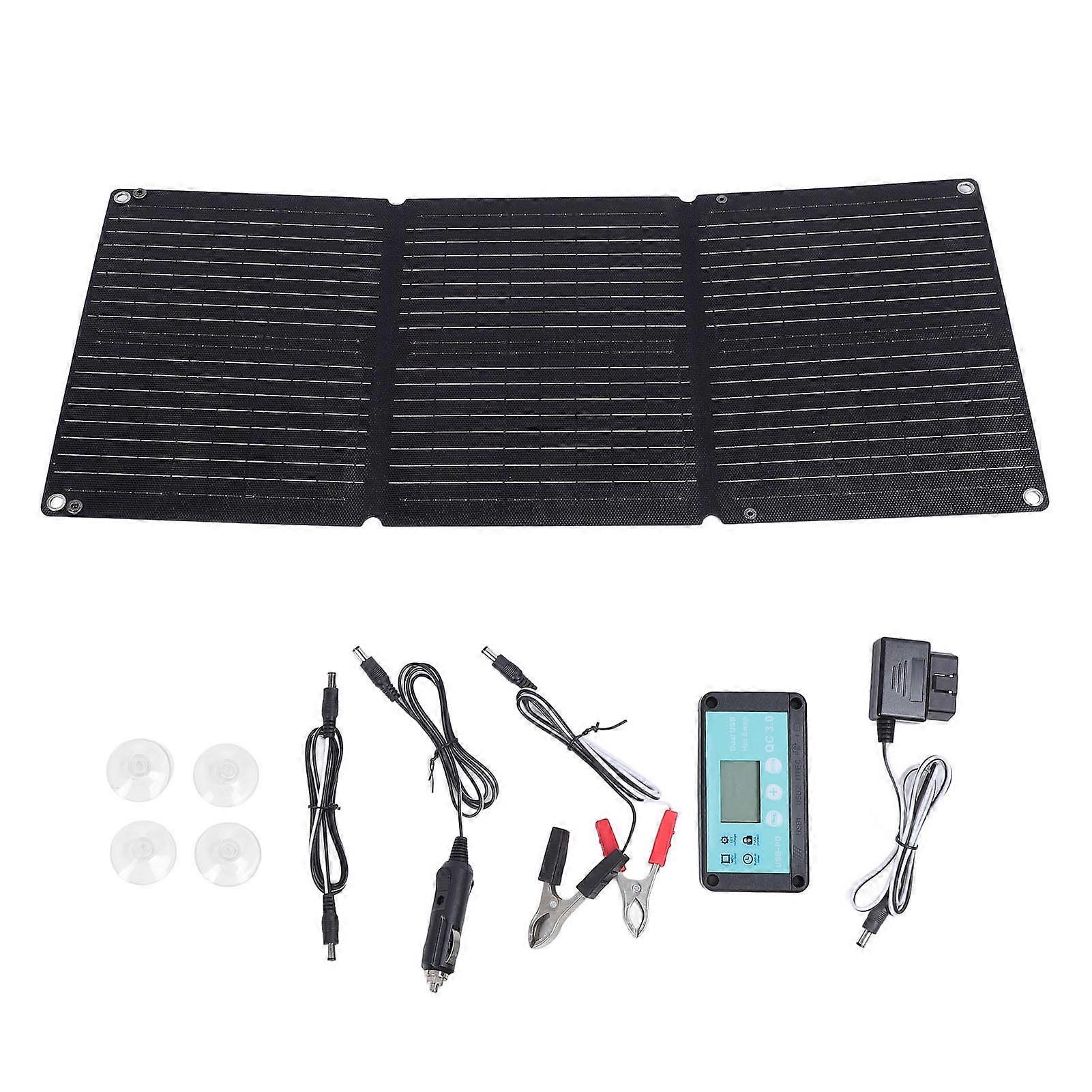 90W 12V 24V Foldable Solar Panel, OBD Interface, High Efficiency ETFE Portable Solar Panel for Power Station and Outdoor Activities