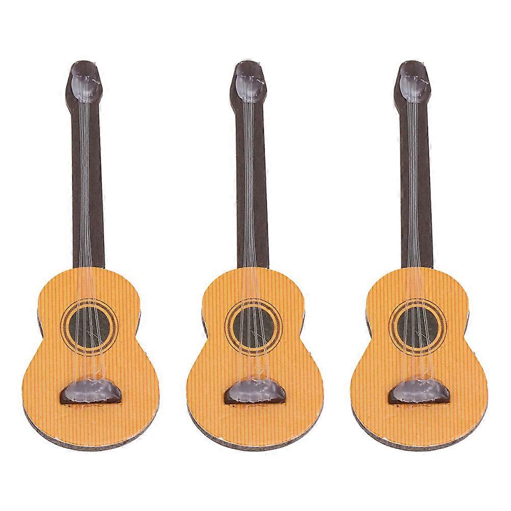 Mini Guitar Figurines for Decor Made of Synthetic Material Khaki Color 3 Pieces